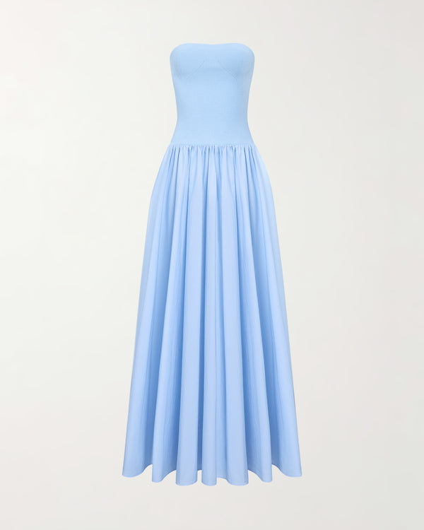 Blue Ballina Strapless Dress by A.B.C A BRAND COLLECTIVE featuring a sleek modern silhouette.