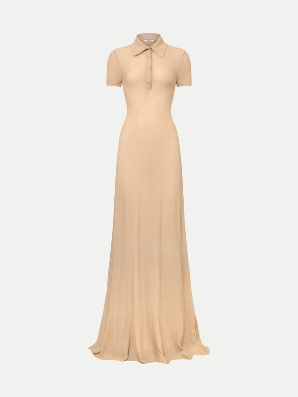 Beige Roseberry Dress a tailored polo silhouette with a structured collar and breathable finish.