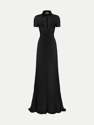 A polished floor-length polo dress merging classic style with modern ease.