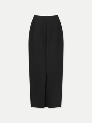 Fawkner Milano Knit Pencil Skirt in Black back view showing movement slit A.B.C A BRAND COLLECTIVE polished appearance