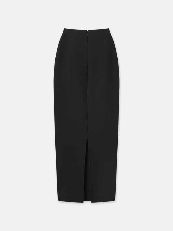 Fawkner Milano Knit Pencil Skirt in Black back view showing movement slit A.B.C A BRAND COLLECTIVE polished appearance