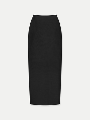 Fawkner Milano Knit Pencil Skirt in Black front flat view A.B.C A BRAND COLLECTIVE durable viscose nylon blend