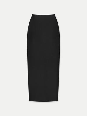 Fawkner Milano Knit Pencil Skirt in Black front flat view A.B.C A BRAND COLLECTIVE durable viscose nylon blend