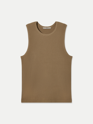 Windsor Waffle Knit Tank Top in Beige minimal studio view