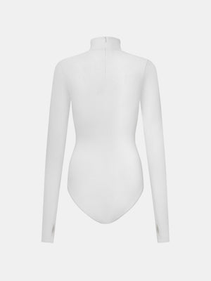 Fawkner High Neck Long Sleeves Bodysuit in ivory back view A.B.C A BRAND COLLECTIVE polished professional ensemble