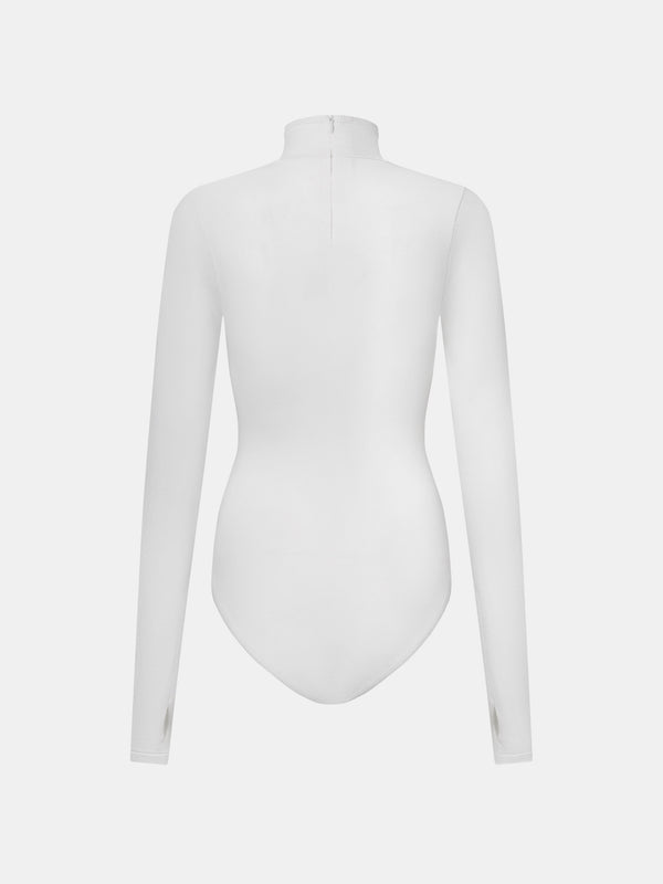 Fawkner High Neck Long Sleeves Bodysuit in ivory back view A.B.C A BRAND COLLECTIVE polished professional ensemble
