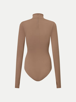 Fawkner High Neck Long Sleeves Bodysuit in mocha back view A.B.C A BRAND COLLECTIVE sophisticated high neckline