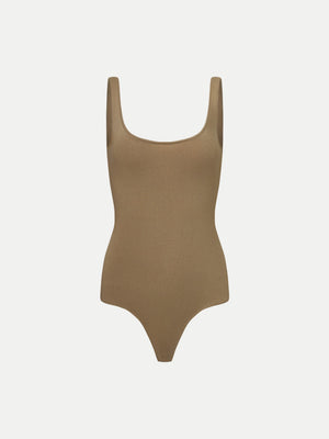 Beige Alma Scooped Neck Bodysuit A.B.C A BRAND COLLECTIVE with a breathable cotton texture.