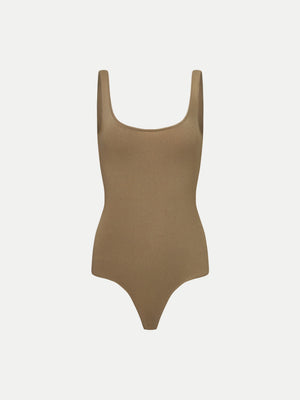 Beige Alma Scooped Neck Bodysuit A.B.C A BRAND COLLECTIVE with a breathable cotton texture.