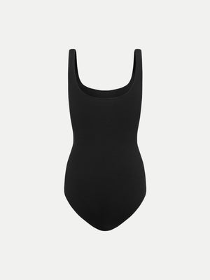 Polished black Alma Bodysuit A.B.C A BRAND COLLECTIVE crafted for year-round comfort and durability.