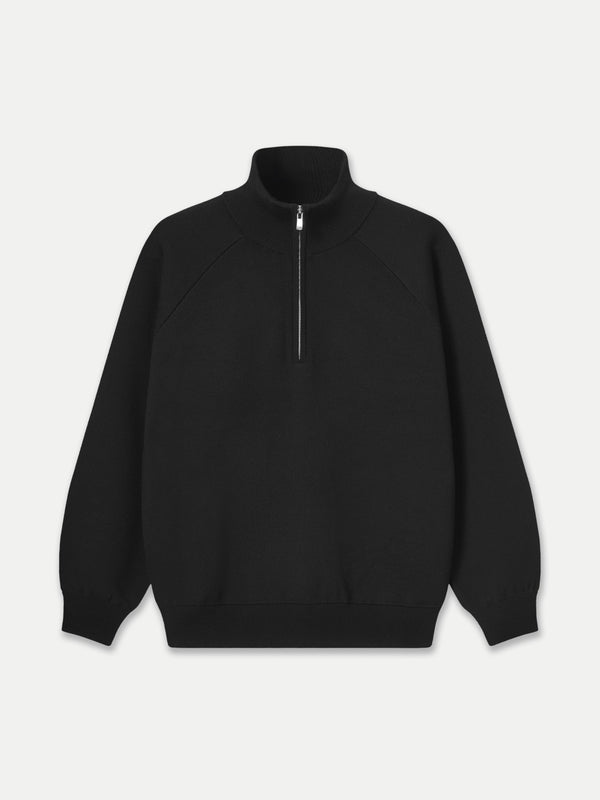 Black Glenorchy knit polo by A.B.C A BRAND COLLECTIVE, minimal look with a dense knit and stable shape for everyday use