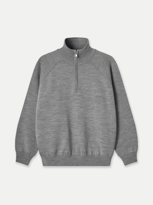 Grey Glenorchy zip knit polo by A.B.C A BRAND COLLECTIVE, balanced structure with a soft feel from double-face construction.