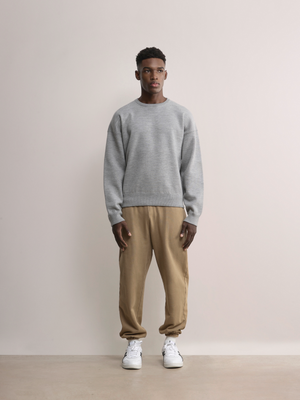 Model styling the Grey Glenorchy Double Face Knit Sweater A.B.C A BRAND COLLECTIVE
