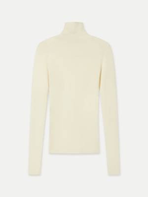Mona Full Needle Rib Merino Wool Turtle Neck Top in ivory front flat view A.B.C A BRAND COLLECTIVE exceptional warmth and breathability
