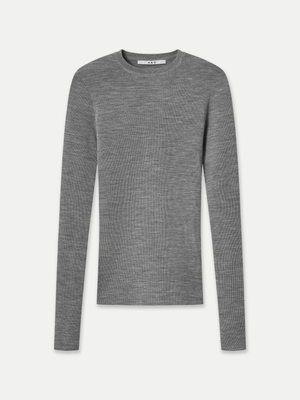 Mona Full Needle Rib Merino Wool Crew Neck Top in grey front flat view A.B.C A BRAND COLLECTIVE 100% Fibre Trace Wool