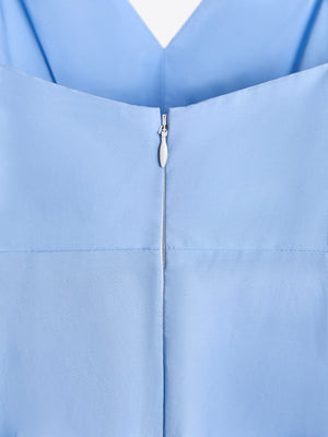 Close-up of the bodice on blue MOREE dress by A.B.C A BRAND COLLECTIVE, clean seams and smooth cotton poplin texture.