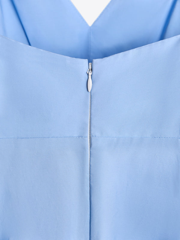 Close-up of the bodice on blue MOREE dress by A.B.C A BRAND COLLECTIVE, clean seams and smooth cotton poplin texture.