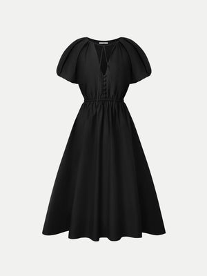A.B.C A BRAND COLLECTIVE Black Moree Dress: a timeless, versatile piece featuring elegant puff sleeves and tailored waist.