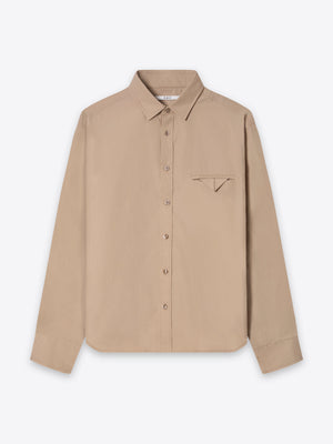 Moree Welt Pocket Relaxed Shirt in Beige 100% Good Earth Cotton front view A.B.C - A Brand Collective