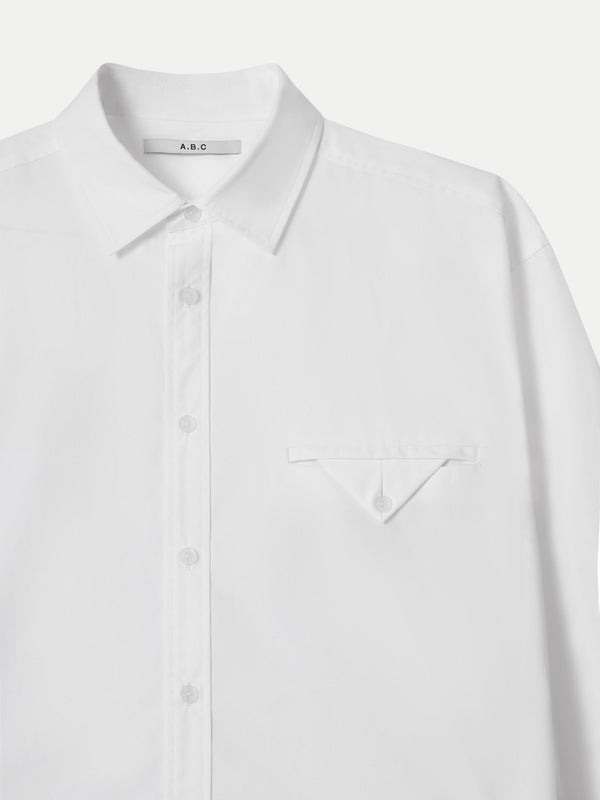 Detailed view of the clean lines on the white Moree Relaxed Shirt A.B.C A BRAND COLLECTIVE
