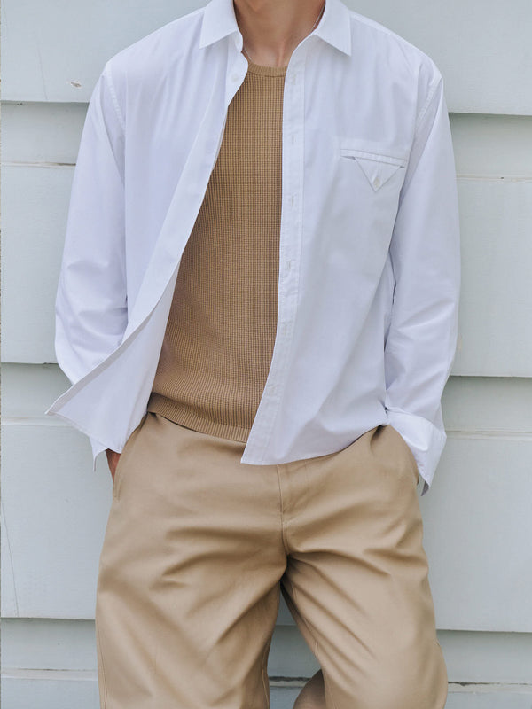 Layer your favorite items from A.B.C A BRAND COLLECTIVE with the white Moree Welt Pocket Shirt.
