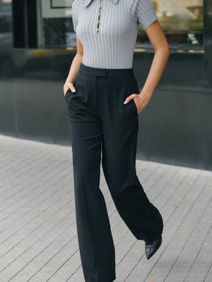 Front view of the A.B.C A BRAND COLLECTIVE Croxton trousers showing precision tailoring and clean lines for a professional, sharp look.