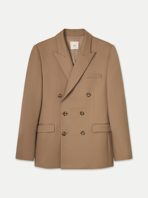 Brighton Double Breasted Jacket in Beige 100% Fibretrace Wool front view