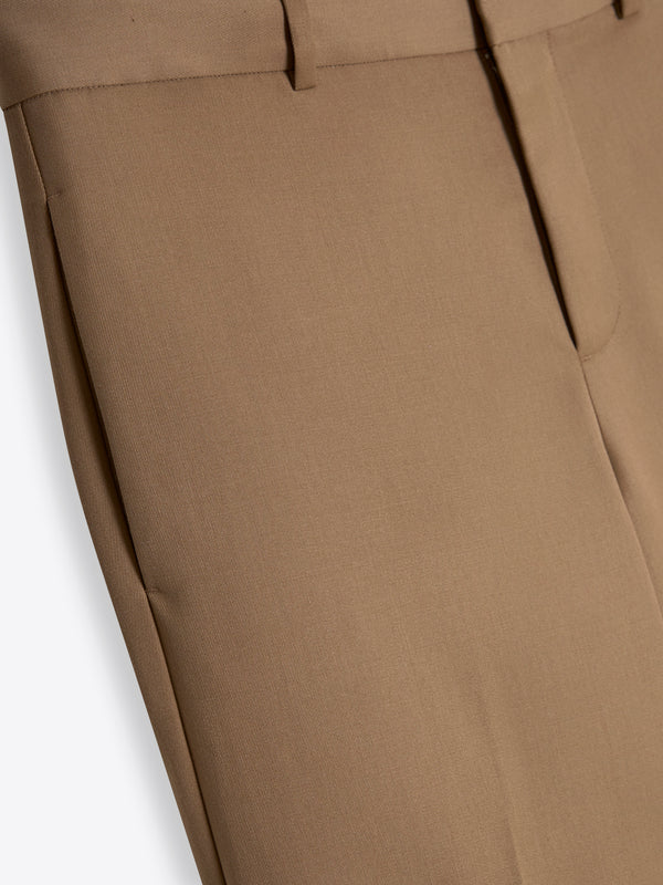 Beige Fitzroy Flat Front Straight Leg Trousers made of 100% Fibre Trace Wool by A.B.C.