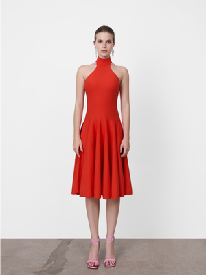 FAWKNER HALTER NECK FULL CIRCLE KNIT DRESS