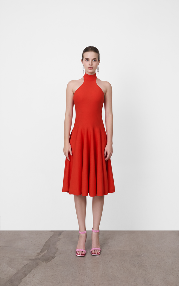 FAWKNER HALTER NECK FULL CIRCLE KNIT DRESS