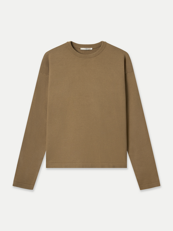 A.B.C Kyneton relaxed fit long sleeve crewneck knit top beige made of 100% Good Earth Cotton.