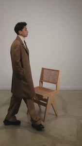 Model wearing the Fitzroy Flat Front Straight Leg Trousers made from Fibre Trace Wool by A.B.C