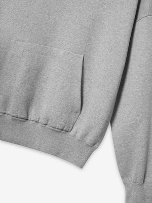 A.B.C A BRAND COLLECTIVE Kyneton Hoodie detail of the grey heathered fabric focus on quality stitching and pocket edge 100%Good Cotton